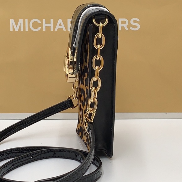 Michael Kors Carmen Leopard Print Logo Small Phone Case Xbody Bag BLACK … - Picture 9 of 15